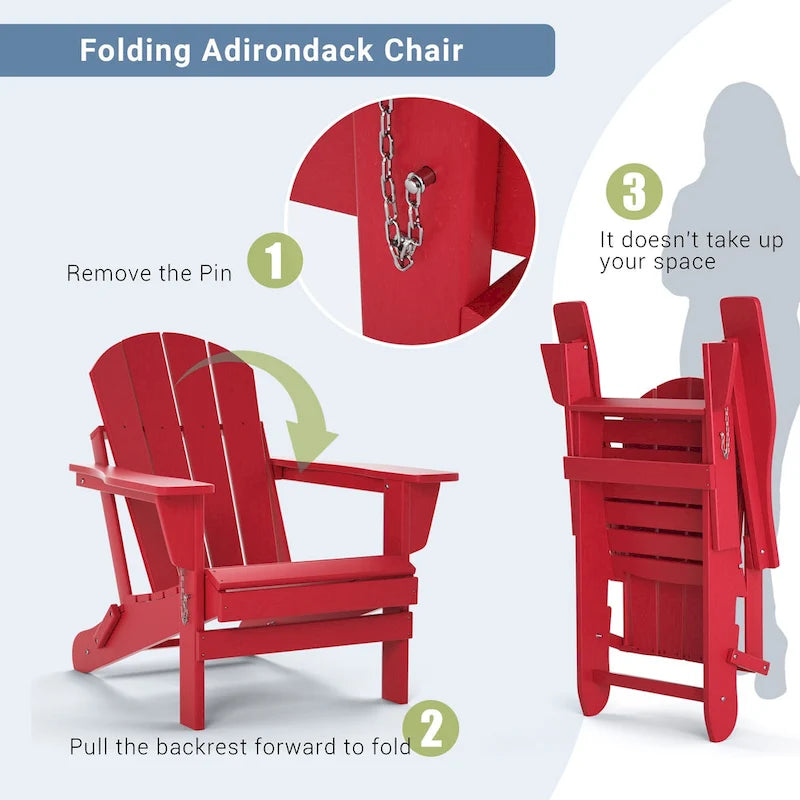 Sedia Adirondack Pieghevole, Sedie da Esterno per Patio in Resina HDPE Resistente a Tutte le Condizioni Atmosferiche per Barbecue e Spiaggia