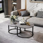 2X Round Nested Coffee Table SinteredStone Top Metal Tables - 27x16