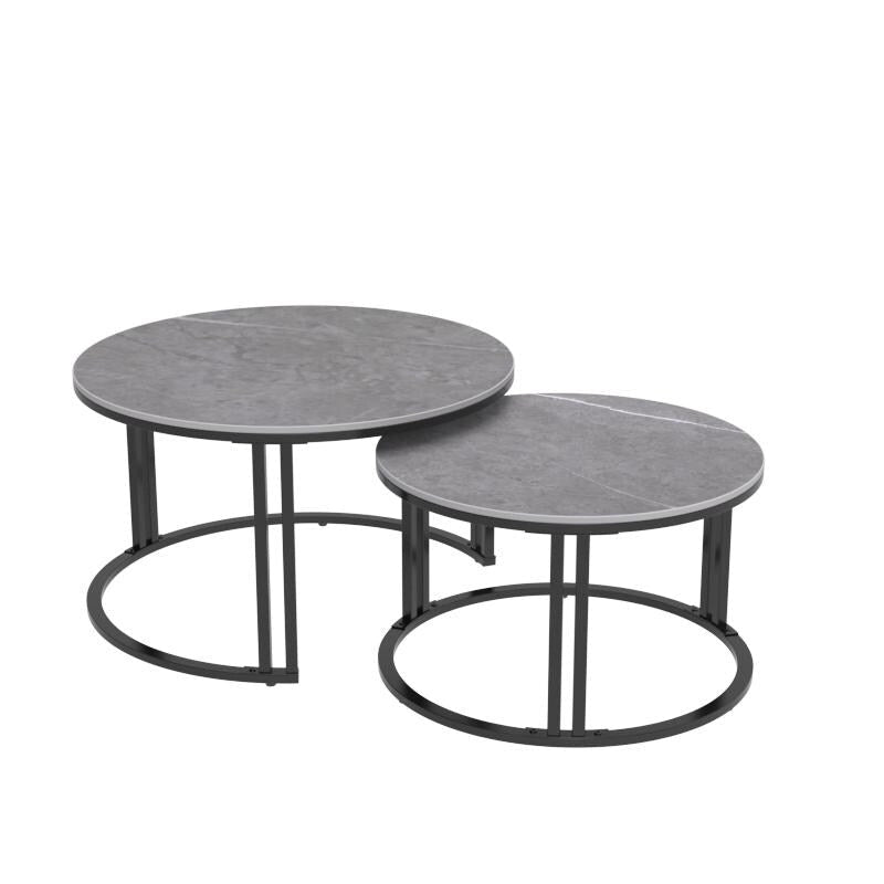 2 tavolini rotondi sovrapponibili Sintered Stone Top Gambe in metallo - 27x16