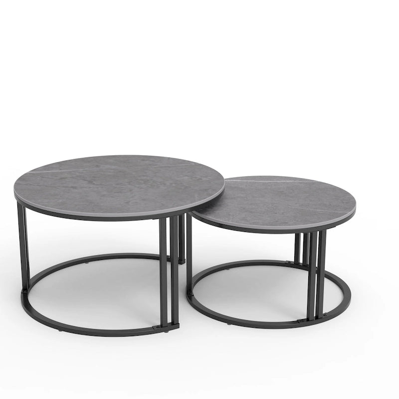 2 tavolini rotondi sovrapponibili Sintered Stone Top Gambe in metallo - 27x16