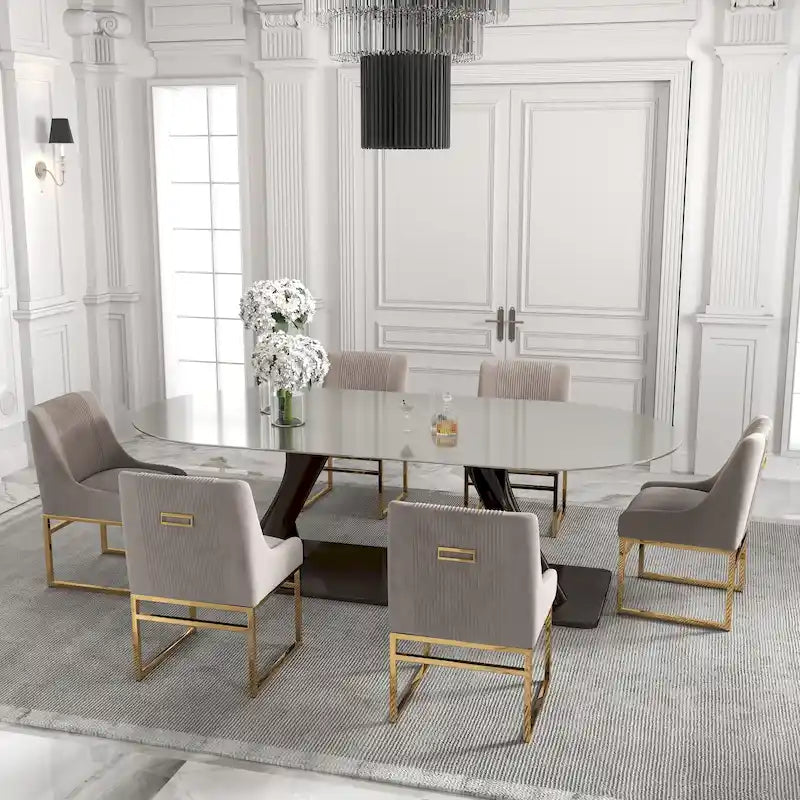 Sedia da pranzo in velluto contemporaneo SEYNAR con gambe in metallo, set da 6