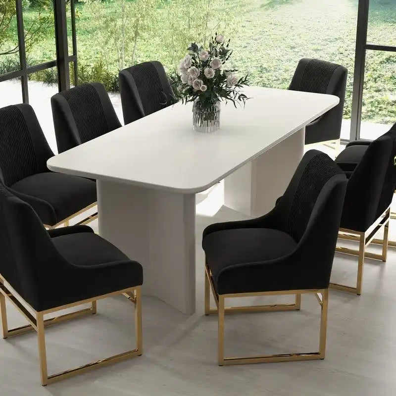 Sedia da pranzo in velluto contemporaneo SEYNAR con gambe in metallo, set da 6