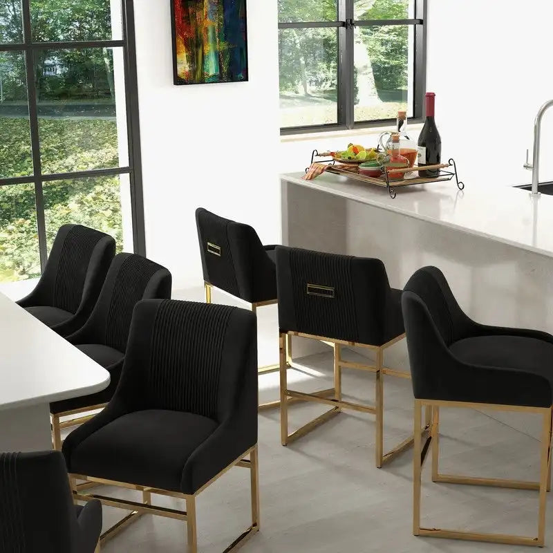 Sedia da pranzo in velluto contemporaneo SEYNAR con gambe in metallo, set da 6