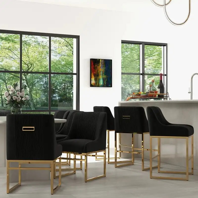 Sedia da pranzo in velluto contemporaneo SEYNAR con gambe in metallo, set da 6