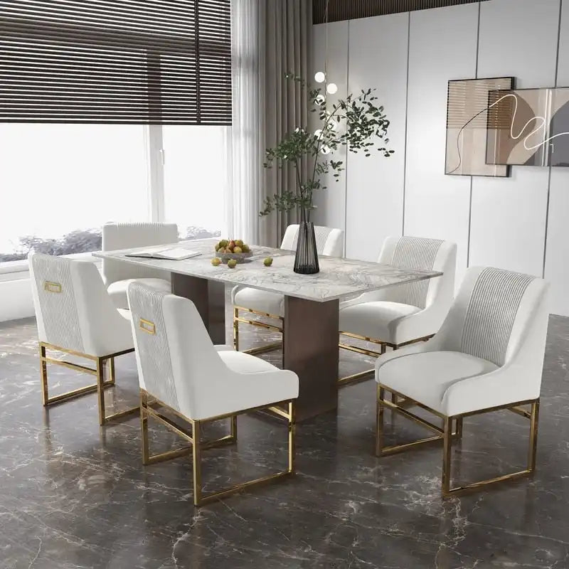 Sedia da pranzo in velluto contemporaneo SEYNAR con gambe in metallo, set da 6