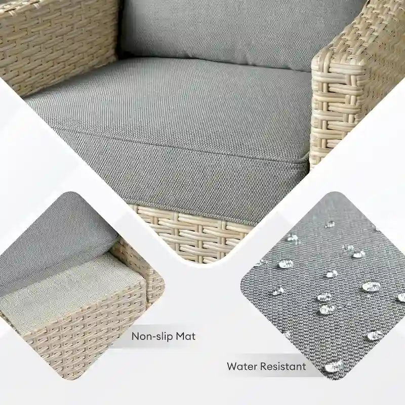 HOOOWOOO Set da conversazione in rattan per esterni da 5 pezzi con tavolo braciere