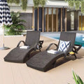 Set di 2 sedie a sdraio da 80L, poltrona reclinabile in rattan da patio con tavolino estraibile, schienale regolabile e lettini ergonomici a onda per prendere il sole