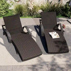 Set di 2 sedie a sdraio da 80L, poltrona reclinabile in rattan da patio con tavolino estraibile, schienale regolabile e lettini ergonomici a onda per prendere il sole