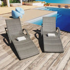 Set di 2 sedie a sdraio da 80L, poltrona reclinabile in rattan da patio con tavolino estraibile, schienale regolabile e lettini ergonomici a onda per prendere il sole