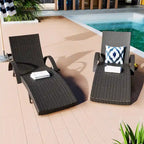 Set di 2 sedie a sdraio da 80L, poltrona reclinabile in rattan da patio con tavolino estraibile, schienale regolabile e lettini ergonomici a onda per prendere il sole