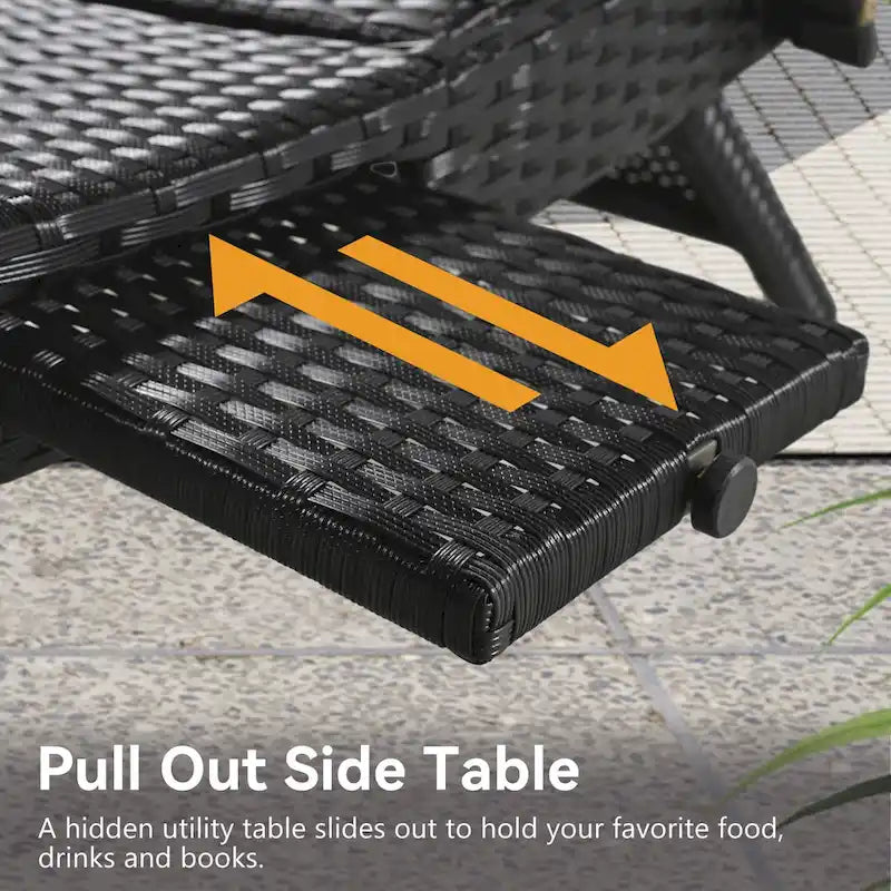 Set di 2 sedie a sdraio da 80L, poltrona reclinabile in rattan da patio con tavolino estraibile, schienale regolabile e lettini ergonomici a onda per prendere il sole
