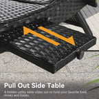 Set di 2 sedie a sdraio da 80L, poltrona reclinabile in rattan da patio con tavolino estraibile, schienale regolabile e lettini ergonomici a onda per prendere il sole