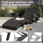 Set di 2 sedie a sdraio da 80L, poltrona reclinabile in rattan da patio con tavolino estraibile, schienale regolabile e lettini ergonomici a onda per prendere il sole