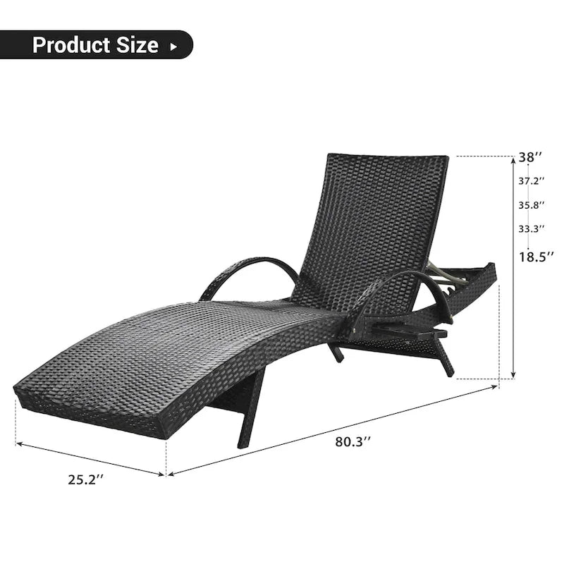 Set di 2 sedie a sdraio da 80L, poltrona reclinabile in rattan da patio con tavolino estraibile, schienale regolabile e lettini ergonomici a onda per prendere il sole
