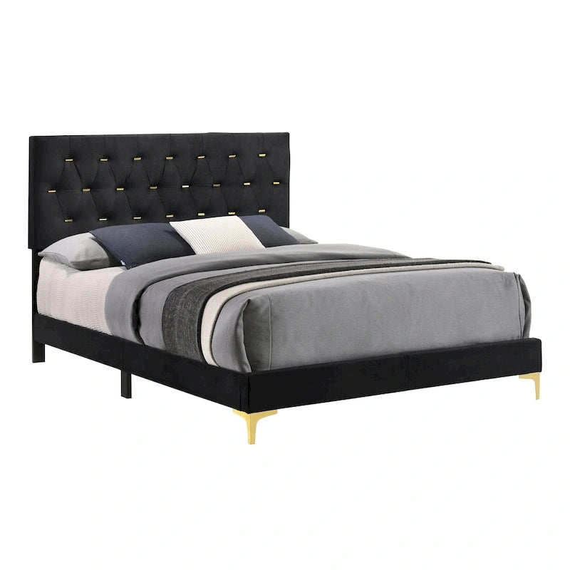 Set camera da letto Lexie 4 pezzi con pannello trapuntato nero e oro