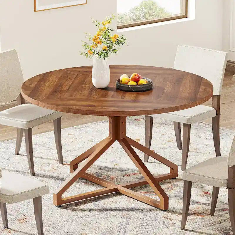 Tavolo da pranzo rotondo da 120 cm con base a piedistallo in metallo per 4-6 persone