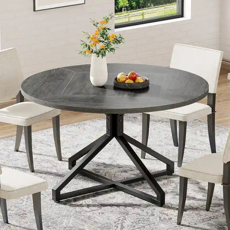 Tavolo da pranzo rotondo da 120 cm con base a piedistallo in metallo per 4-6 persone