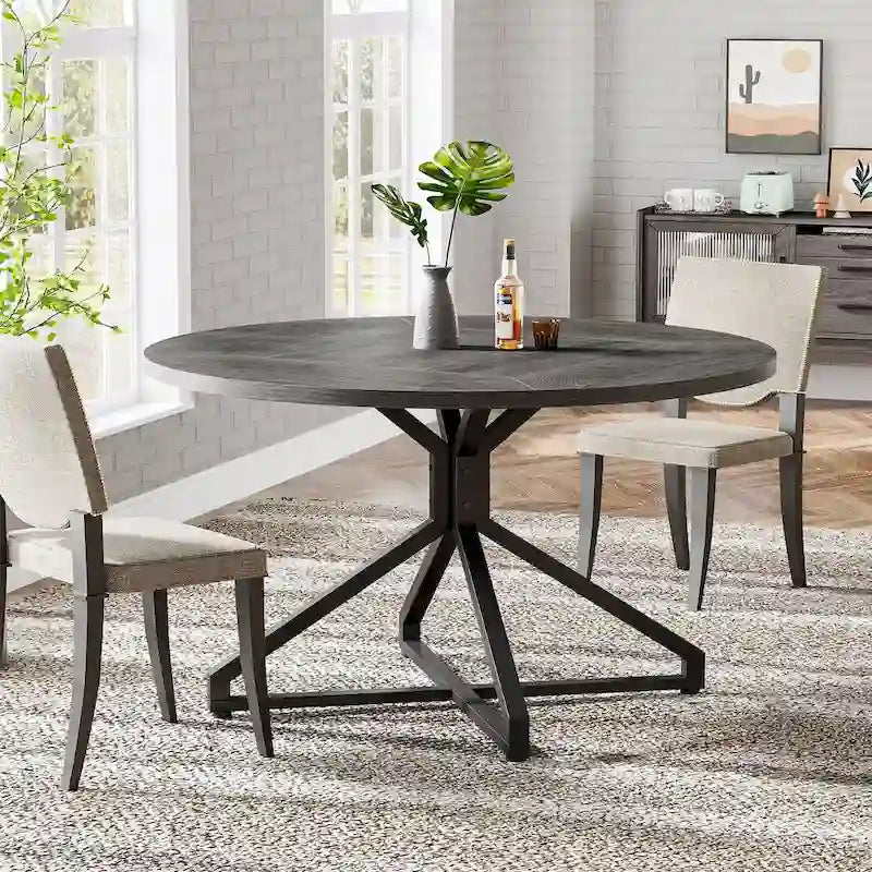 Tavolo da pranzo rotondo da 120 cm con base a piedistallo in metallo per 4-6 persone