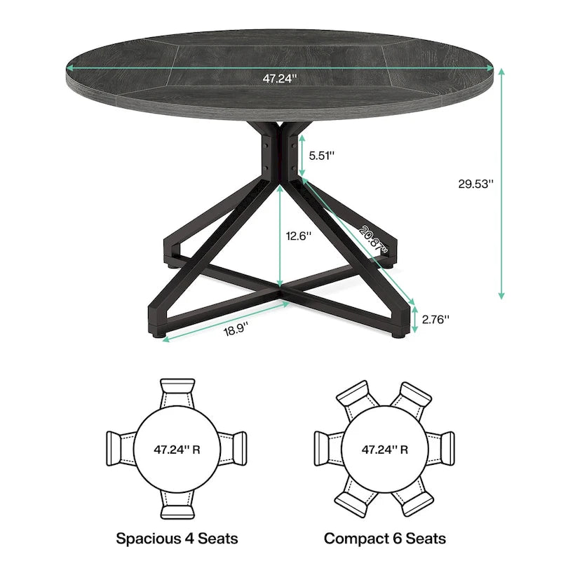 Tavolo da pranzo rotondo da 120 cm con base a piedistallo in metallo per 4-6 persone