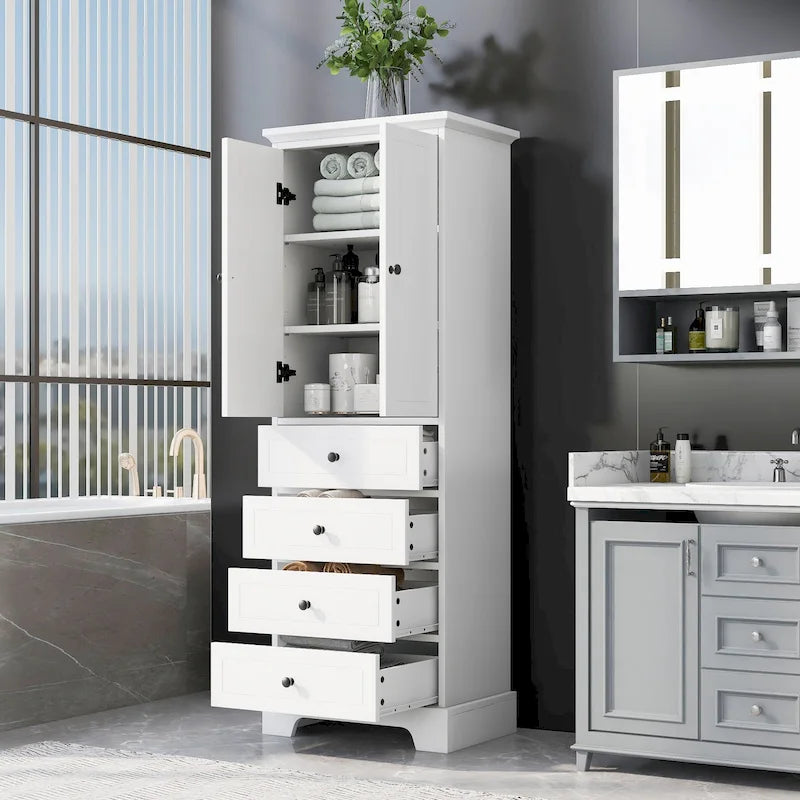 Meuble de rangement moderne avec 2 portes et 4 tiroirs pour salle de bain, bureau