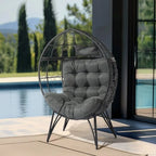 Sedia a uovo da patio in vimini con cuscino beige