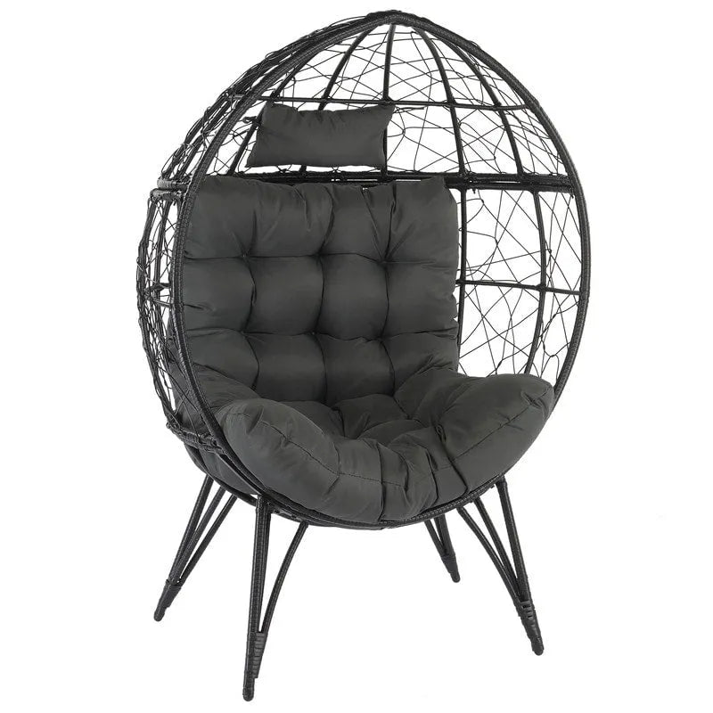 Sedia a uovo da patio in vimini con cuscino beige