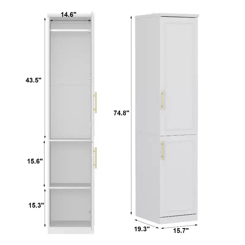 Famapy Armadio Guardaroba Modulare di Lusso Bianco con Dettagli Dorati: Ante a Pannelli + Design Ante Miste Elegante Armadio Su Misura per Camere da Letto
