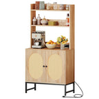 Moasis Credenza in Rattan a 2 Ante con Ripiano per Forno a Microonde, Prese Elettriche e Porte USB