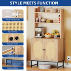 Moasis Credenza in Rattan a 2 Ante con Ripiano per Forno a Microonde, Prese Elettriche e Porte USB