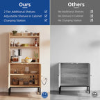 Moasis Credenza in Rattan a 2 Ante con Ripiano per Forno a Microonde, Prese Elettriche e Porte USB