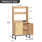 Moasis Credenza in Rattan a 2 Ante con Ripiano per Forno a Microonde, Prese Elettriche e Porte USB