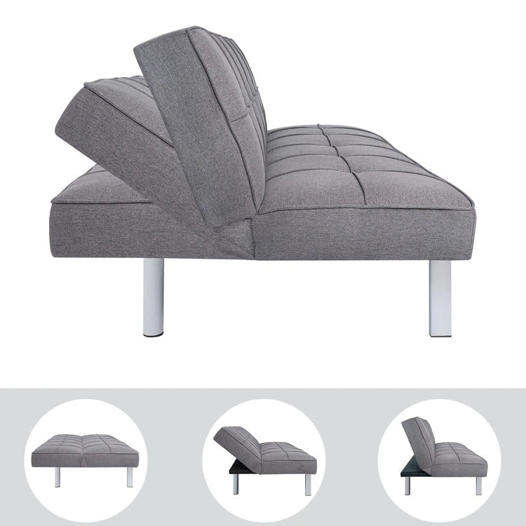 Divano Letto Futon Madison Modern Comfort, Capitonnè, Convertibile, Tessuto Lino, Capacità di Carico 340 kg