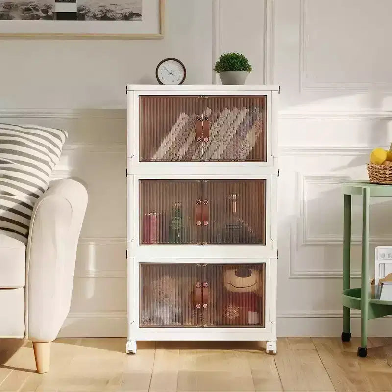 Contenitori pieghevoli 38/50/62 Armadietti portagiochi in plastica/Organizzatore impilabile per vestiti con ruote bloccabili, Bianco