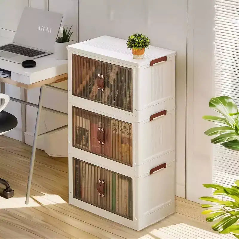Contenitori pieghevoli 38/50/62 Armadietti portagiochi in plastica/Organizzatore impilabile per vestiti con ruote bloccabili, Bianco