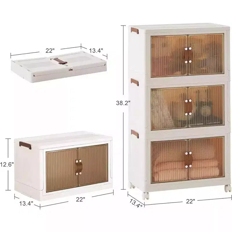 Contenitori pieghevoli 38/50/62 Armadietti portagiochi in plastica/Organizzatore impilabile per vestiti con ruote bloccabili, Bianco