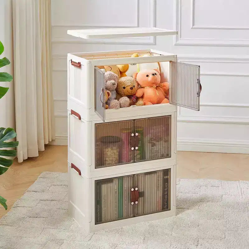 Contenitori pieghevoli 38/50/62 Armadietti portagiochi in plastica/Organizzatore impilabile per vestiti con ruote bloccabili, Bianco