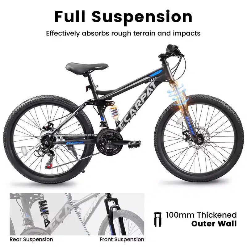 Mountain bike Okak 26" con freni a disco, bici per adulti a 21 velocità con telaio durevole e doppia sospensione posteriore, bicicletta per ciclismo urbano