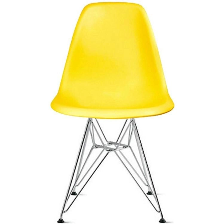 Chaises design en plastique Pieds filaires chromés argentés Rétro Salle à manger Accents Coque moulée Bureau Travail Base chromée Cuisine