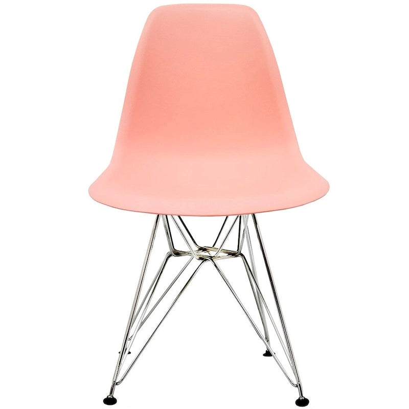 Chaises design en plastique Pieds filaires chromés argentés Rétro Salle à manger Accents Coque moulée Bureau Travail Base chromée Cuisine