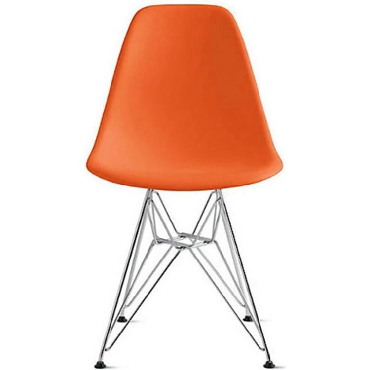 Chaises design en plastique Pieds filaires chromés argentés Rétro Salle à manger Accents Coque moulée Bureau Travail Base chromée Cuisine