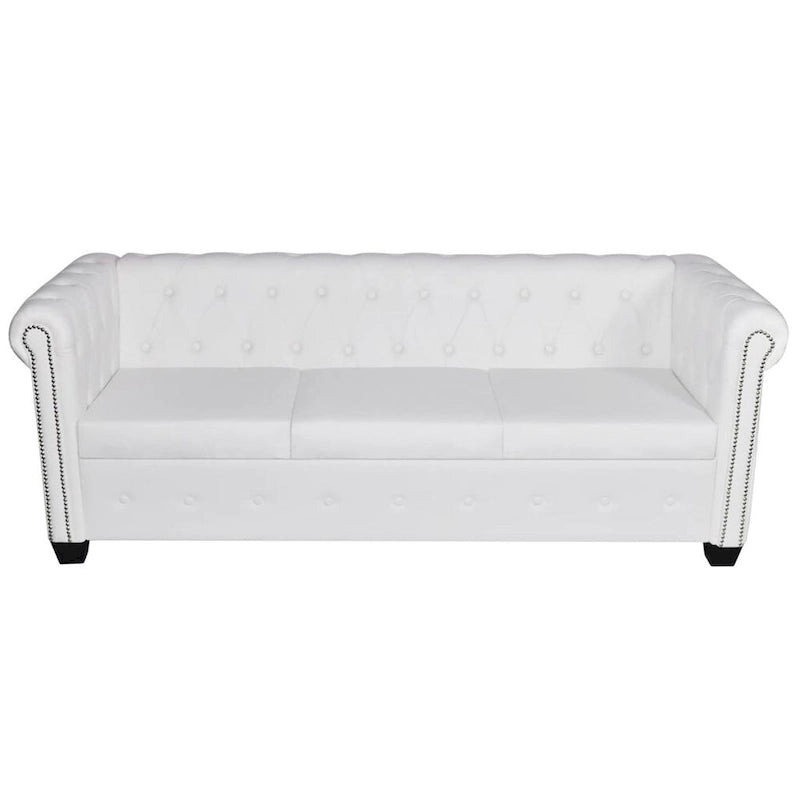 vidaXL Chesterfield Divano a 3 posti in pelle artificiale bianco