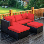 Set di divani da esterno in rattan a 5 pezzi con cuscino e pouf - 29,5 x 29,5 x 25 (L x P x A)