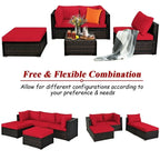 Set di divani da esterno in rattan a 5 pezzi con cuscino e pouf - 29,5 x 29,5 x 25 (L x P x A)