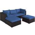 Set di divani da esterno in rattan a 5 pezzi con cuscino e pouf - 29,5 x 29,5 x 25 (L x P x A)