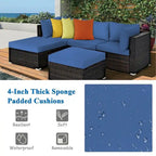 Set di divani da esterno in rattan a 5 pezzi con cuscino e pouf - 29,5 x 29,5 x 25 (L x P x A)