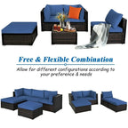 Set di divani da esterno in rattan a 5 pezzi con cuscino e pouf - 29,5 x 29,5 x 25 (L x P x A)
