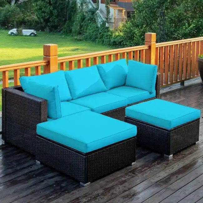 Set di divani da esterno in rattan a 5 pezzi con cuscino e pouf - 29,5 x 29,5 x 25 (L x P x A)