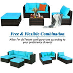 Set di divani da esterno in rattan a 5 pezzi con cuscino e pouf - 29,5 x 29,5 x 25 (L x P x A)