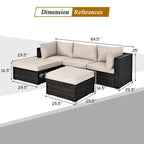 Set di divani da esterno in rattan a 5 pezzi con cuscino e pouf - 29,5 x 29,5 x 25 (L x P x A)