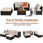 Set di divani da esterno in rattan a 5 pezzi con cuscino e pouf - 29,5 x 29,5 x 25 (L x P x A)